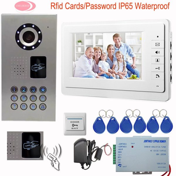 SUNFLOWERVDP Home Phone Intercoms Residential Security Rfid Cards Video Intercom System 7inch Monitor IP65 Waterproof CCD