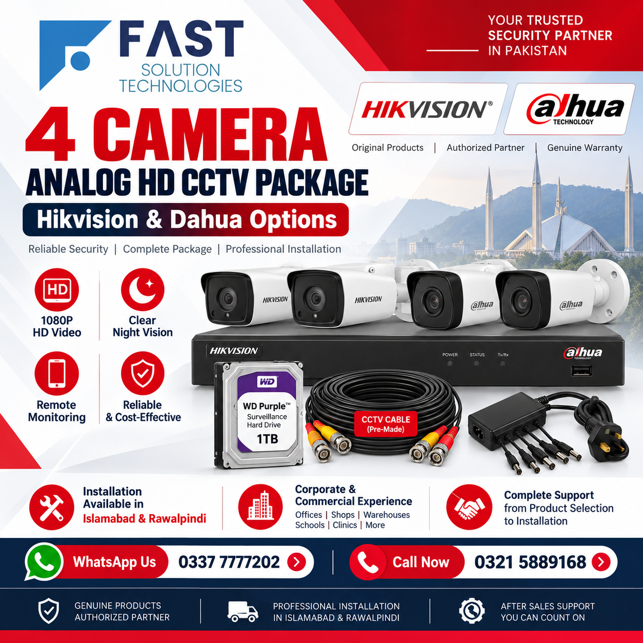 4 Camera Analog HD CCTV Package Islamabad Rawalpindi