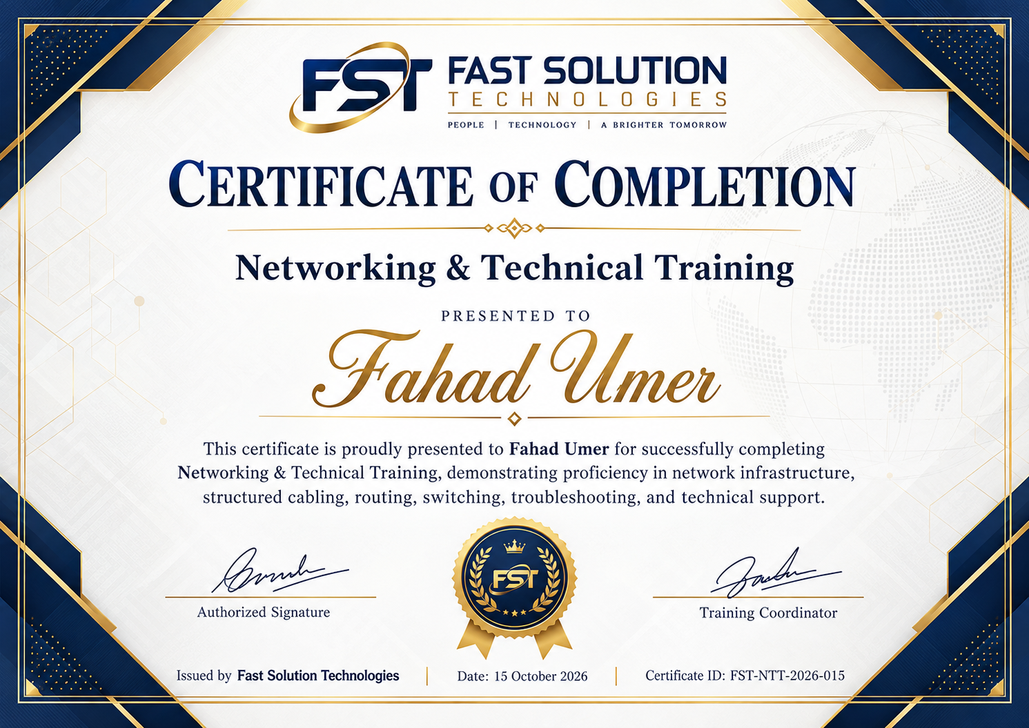 Networking and Technical Training Certificate - Fahad Umer