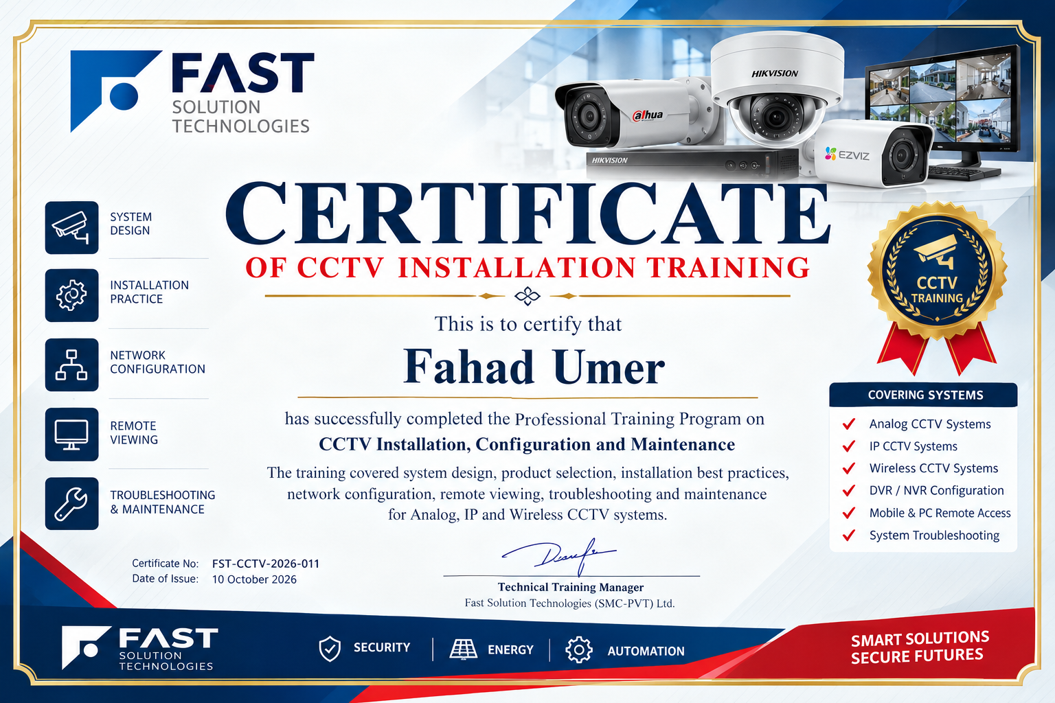 Security Systems Training Certificate - Fahad Umer